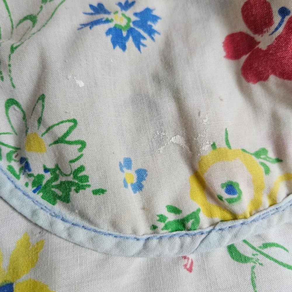 Vintage Floral Butterfly Half Apron White Cotton‎ Multi Color Retro Cottagecore